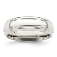 Sterling Silver 6mm Polished Domed Band with Grooved Beveled Edge Fancy view 1