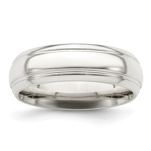 Sterling Silver 6mm Polished Domed Band with Grooved Beveled Edge Fancy, Size 8