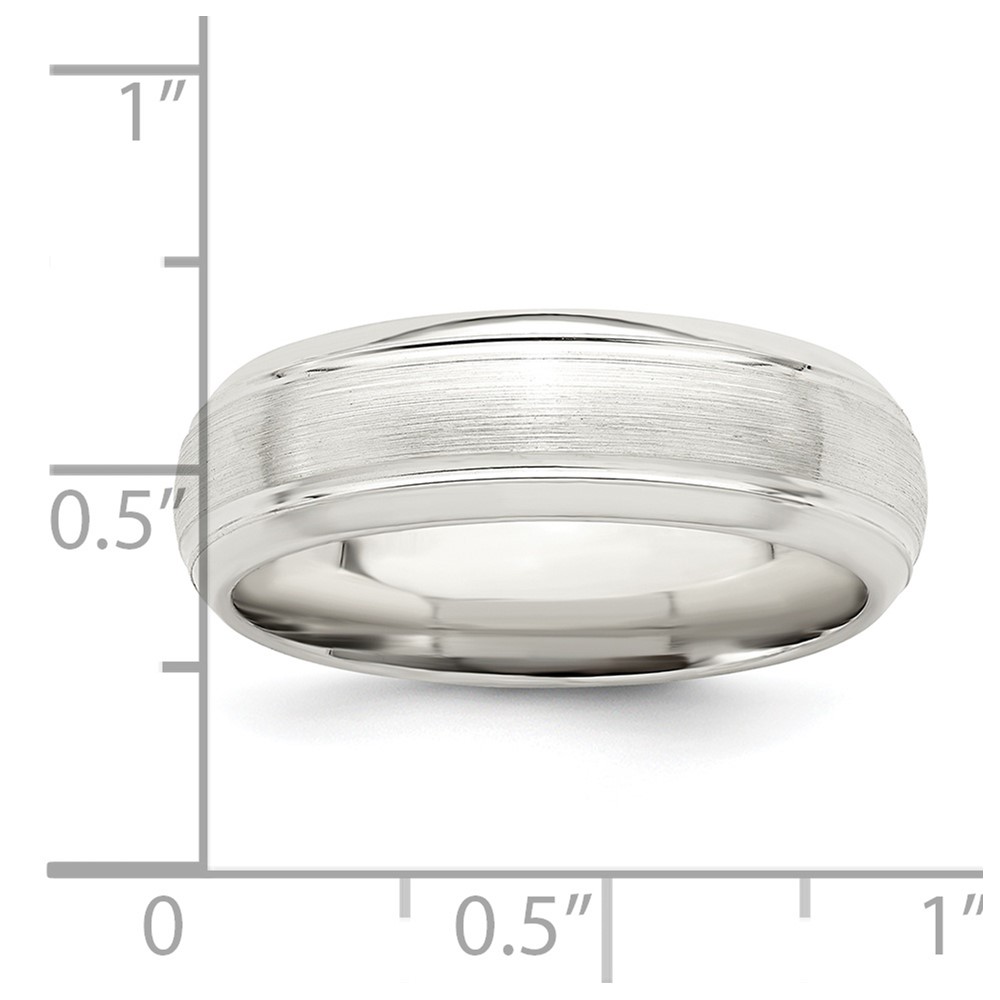 Sterling Silver 6mm Brushed Domed with Grooved Beveled Edge Fancy Band Size 10 (QWB105B-10)