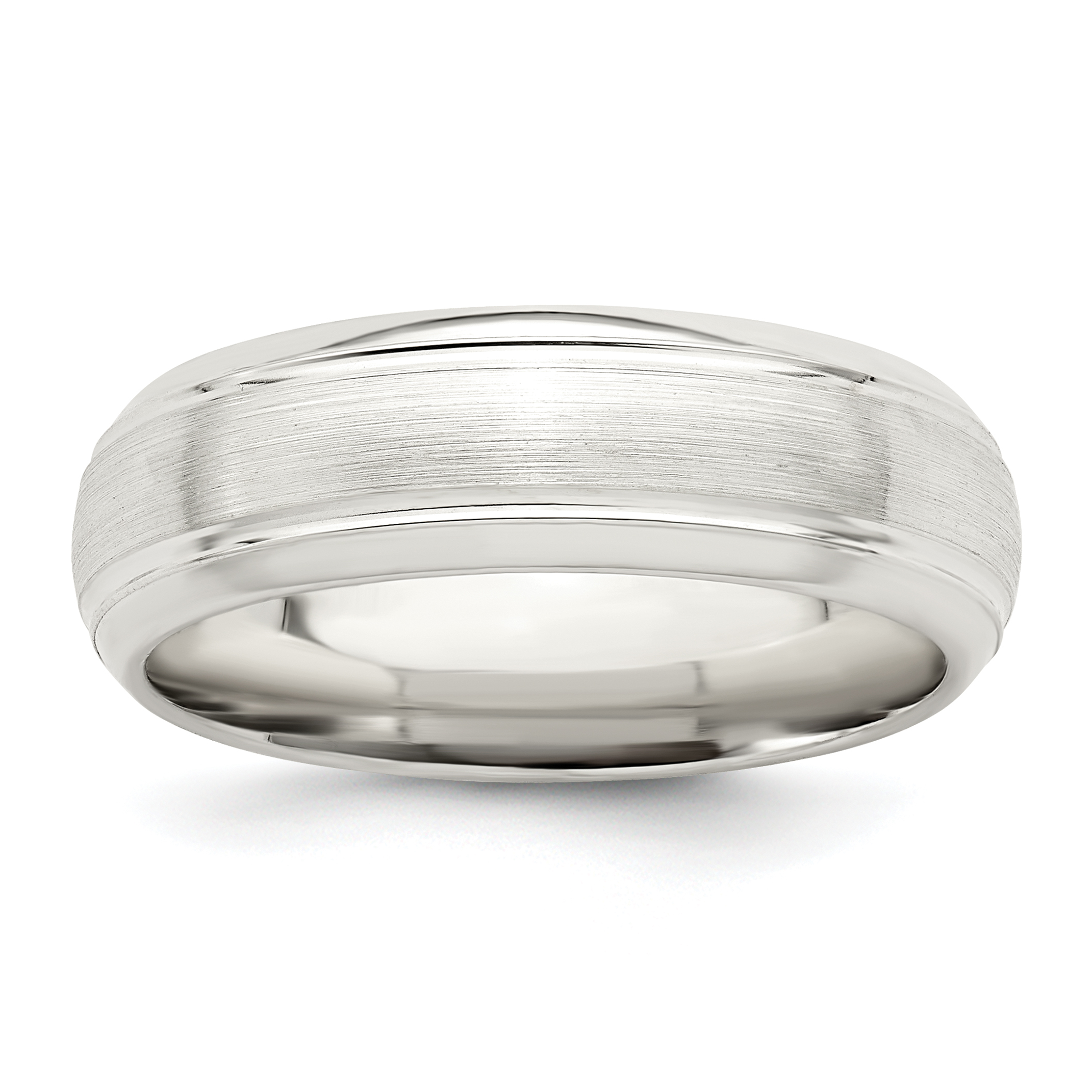 Sterling Silver 6mm Brushed Domed with Grooved Beveled Edge Fancy Band Size 10 (QWB105B-10)