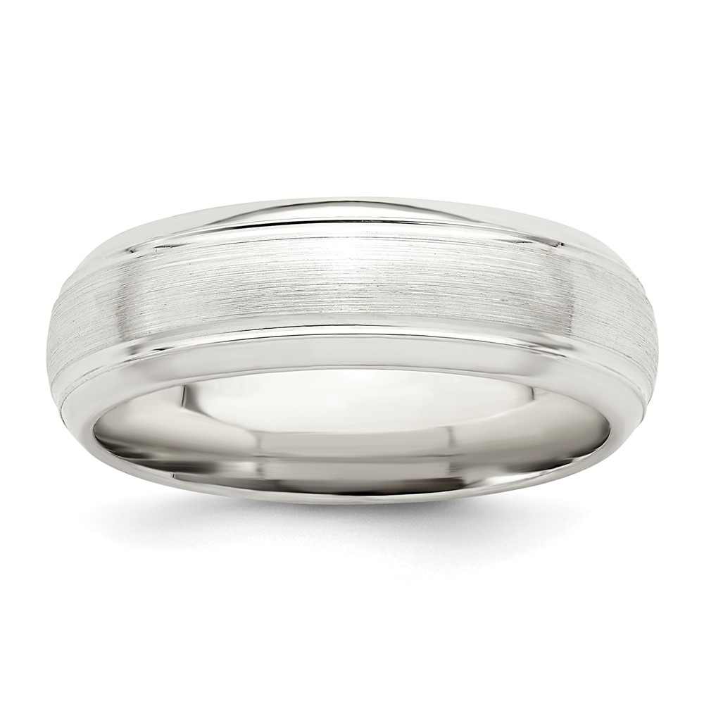 Sterling Silver 6mm Brushed Domed with Grooved Beveled Edge Fancy Band Size 10 (QWB105B-10)