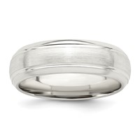 Sterling Silver 6mm Brushed Domed Band with Grooved Beveled Edge Fancy view 1