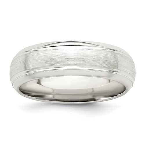 Sterling Silver 6mm Brushed Domed Band with Grooved Beveled Edge Fancy, Size 7