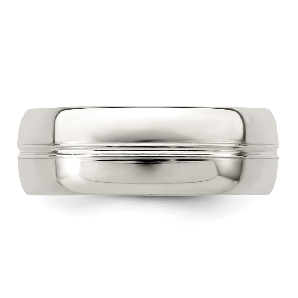 Sterling Silver 7mm Polished Domed Grooved Fancy Band Size 10.5 (QWB106-10.5)