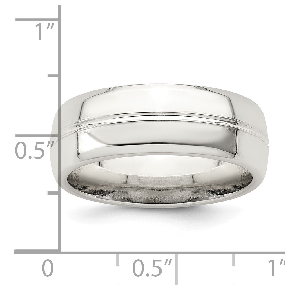 Sterling Silver 7mm Polished Domed Grooved Fancy Band Size 10.5 (QWB106-10.5)