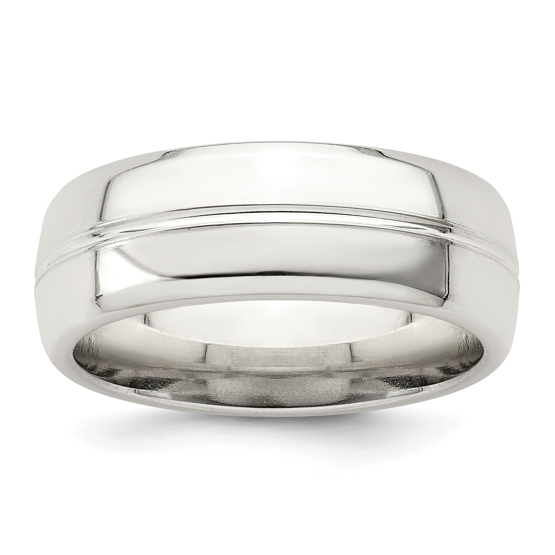 Sterling Silver 7mm Polished Domed Grooved Fancy Band Size 10.5 (QWB106-10.5)
