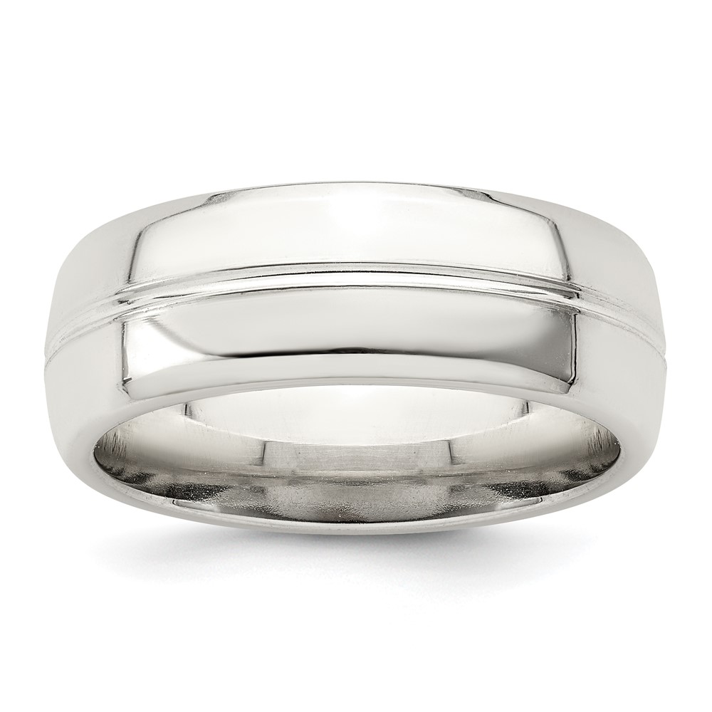 Sterling Silver 7mm Polished Domed Grooved Fancy Band Size 10.5 (QWB106-10.5)