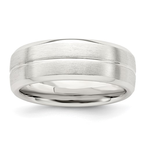 Sterling Silver 7mm Brushed Domed Grooved Fancy Band Size 8