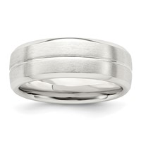 Sterling Silver 7mm Brushed Domed Grooved Fancy Band view 1