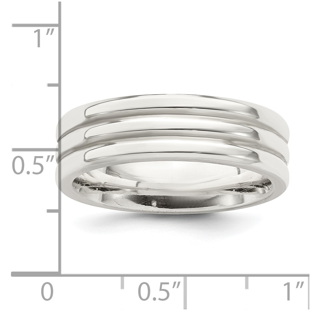 Sterling Silver 6mm Polished Flat Grooved Fancy Band Size 11.5 (QWB108-11.5)