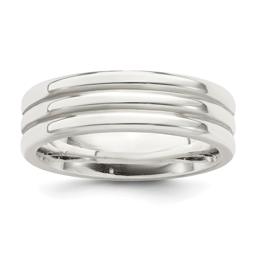 Sterling Silver 6mm Polished Flat Grooved Fancy Band Size 13
