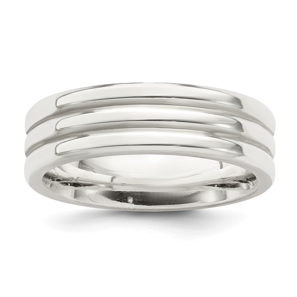 Sterling Silver 6mm Polished Flat Grooved Fancy Band Size 11.5 (QWB108-11.5)