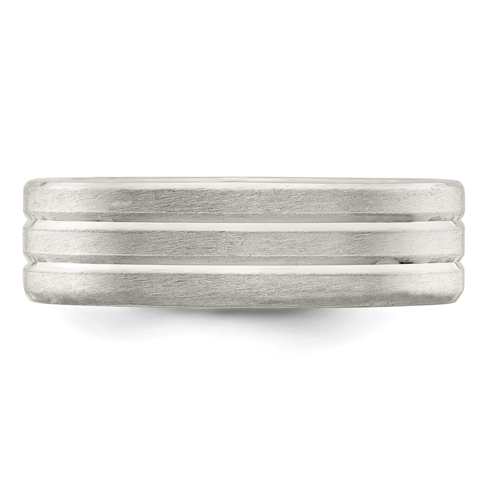 Sterling Silver 6mm Brushed Flat Grooved Fancy Band Size 11.5 (QWB108B-11.5)