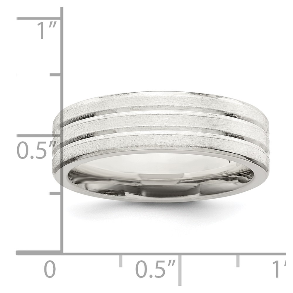 Sterling Silver 6mm Brushed Flat Grooved Fancy Band Size 11.5 (QWB108B-11.5)