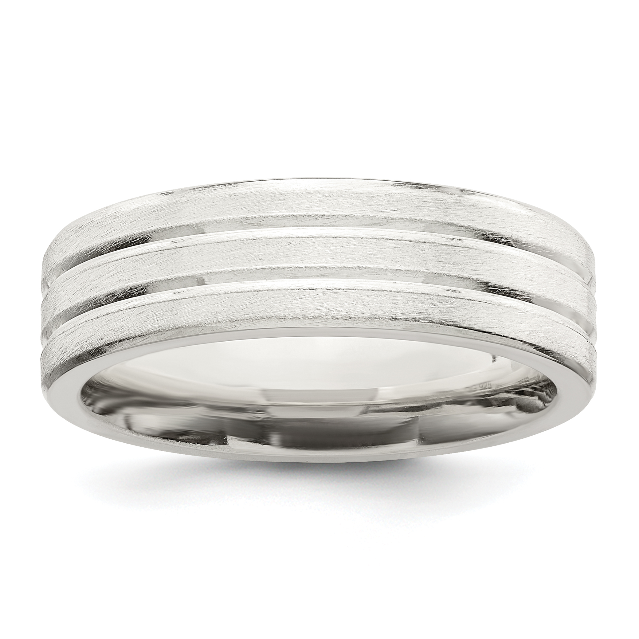 Sterling Silver 6mm Brushed Flat Grooved Fancy Band Size 7 (QWB108B-7)