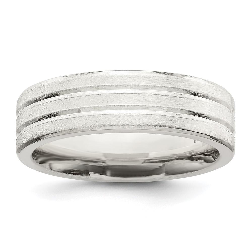 Sterling Silver 6mm Brushed Flat Grooved Fancy Band