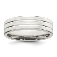 Sterling Silver 6mm Brushed Flat Grooved Fancy Band view 1