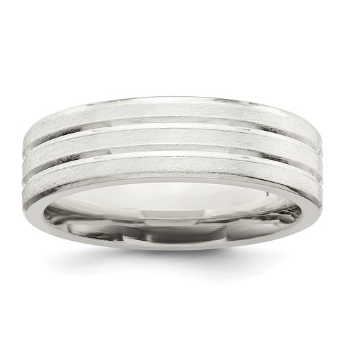 Sterling Silver 6mm Brushed Flat Grooved Fancy Band, Size 7