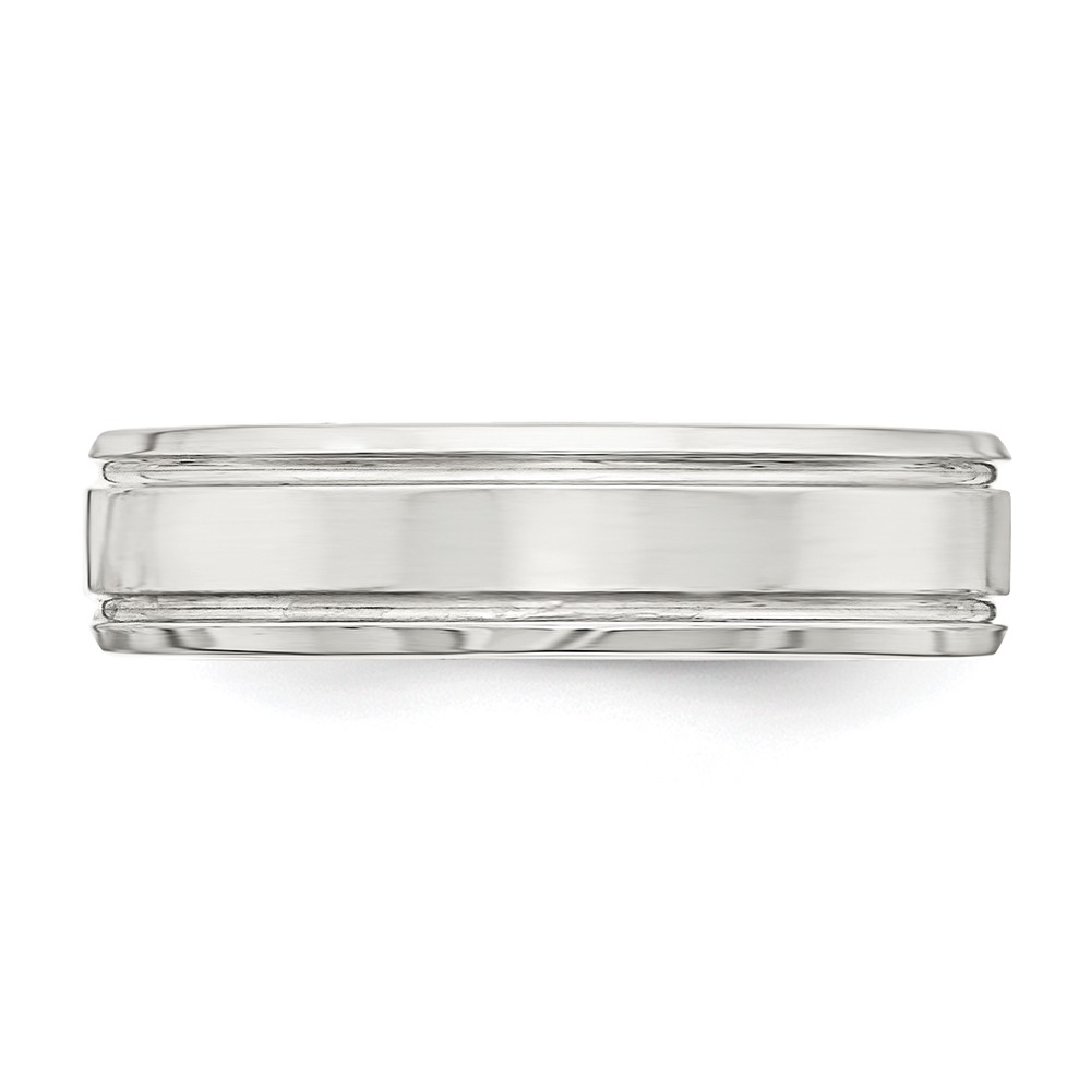 Sterling Silver 6mm Polished Flat Grooved Beveled Edge Fancy Band Size 10 (QWB109-10)