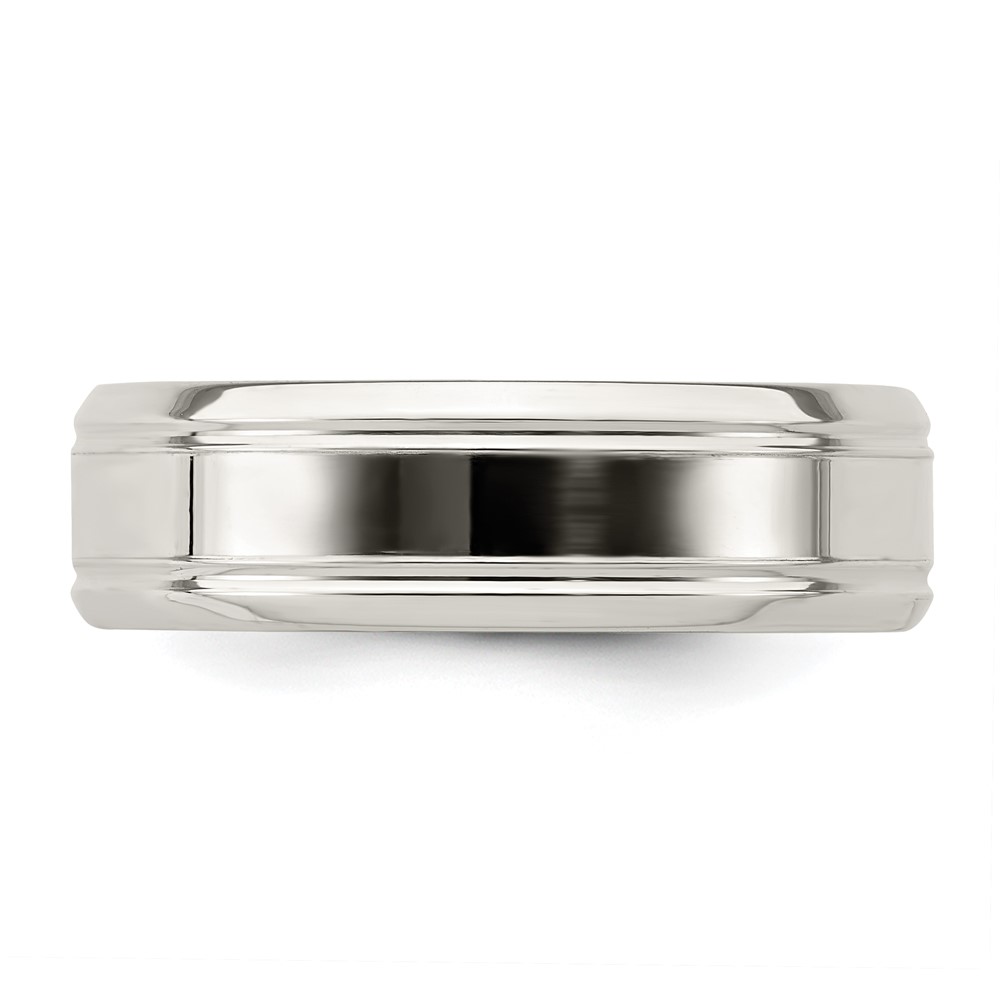 Sterling Silver 6mm Polished Flat Grooved Beveled Edge Fancy Band Size 10 (QWB109-10)