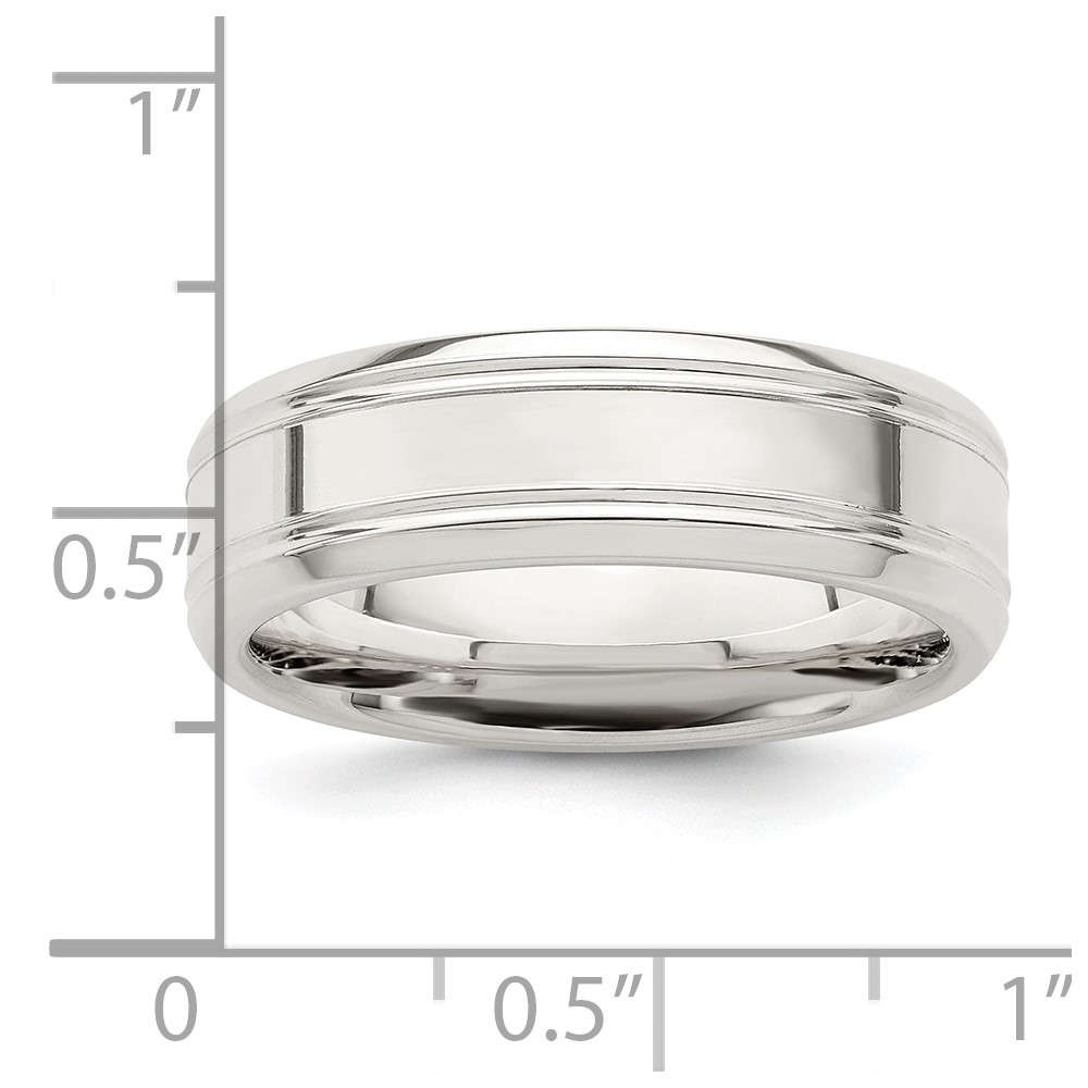 Sterling Silver 6mm Polished Flat Grooved Beveled Edge Fancy Band Size 10 (QWB109-10)