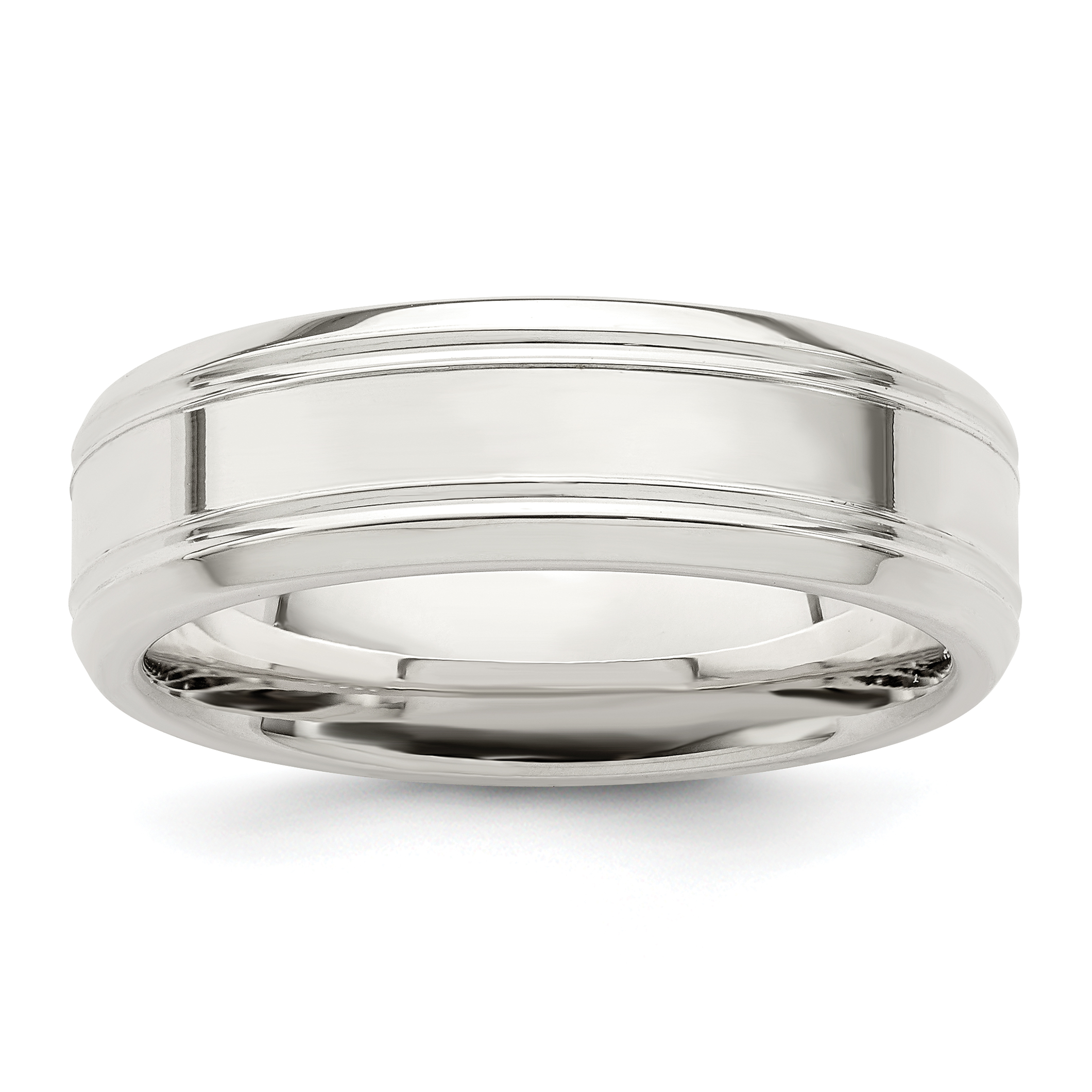 Sterling Silver 6mm Polished Flat Grooved Beveled Edge Fancy Band Size 10 (QWB109-10)
