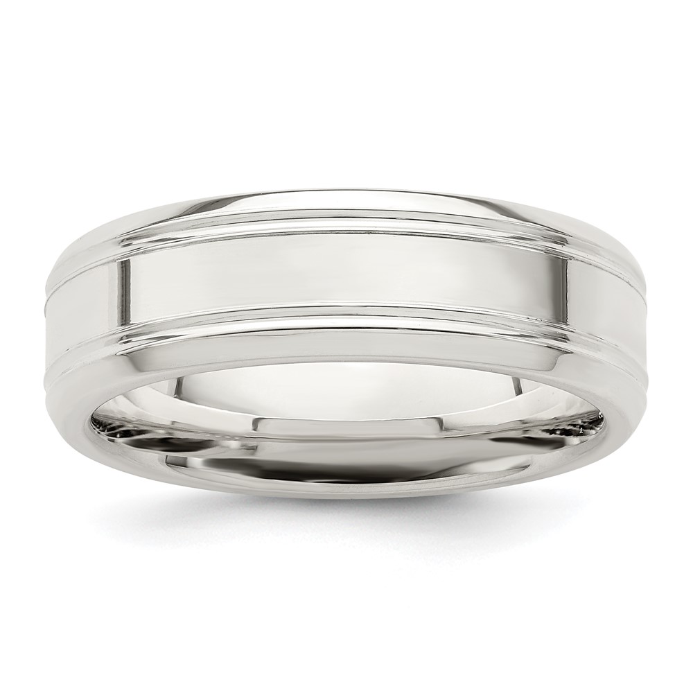 Sterling Silver 6mm Polished Flat Grooved Beveled Edge Fancy Band Size 10 (QWB109-10)