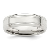 Sterling Silver 6mm Polished Flat Grooved Beveled Edge Fancy Band view 1