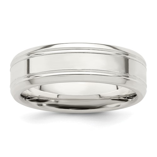 Sterling Silver 6mm Polished Flat Grooved Beveled Edge Fancy Band, Size 7