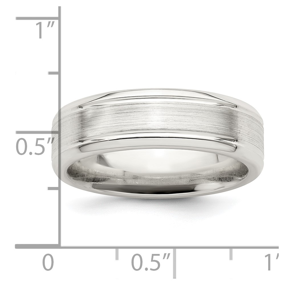 Sterling Silver 6mm Brushed Flat Grooved Beveled Edge Fancy Band Size 12 (QWB109B-12)