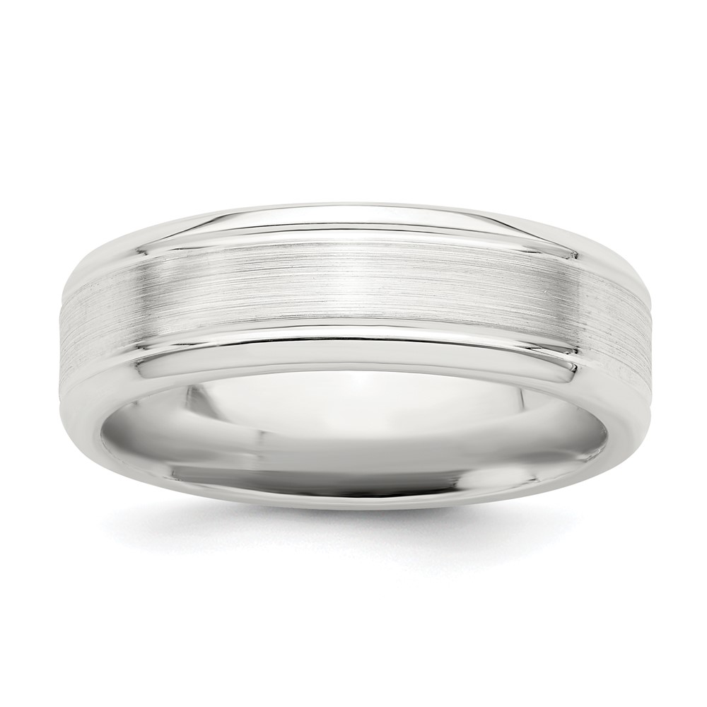 Sterling Silver 6mm Brushed Flat Grooved Beveled Edge Fancy Band Size 10 (QWB109B-10)