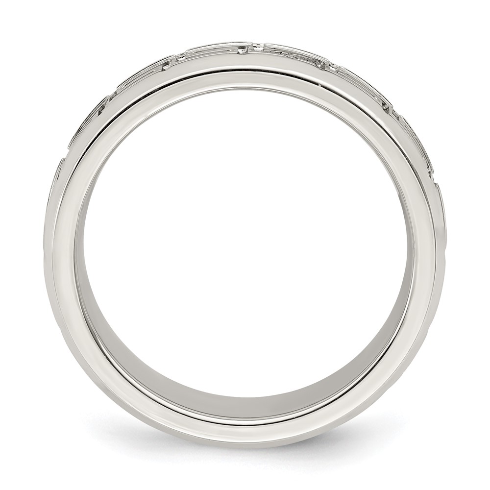 Sterling Silver 6mm Polished Flat Greek Key Design Beveled Edge Fancy Band Size 7 (QWB110-7)