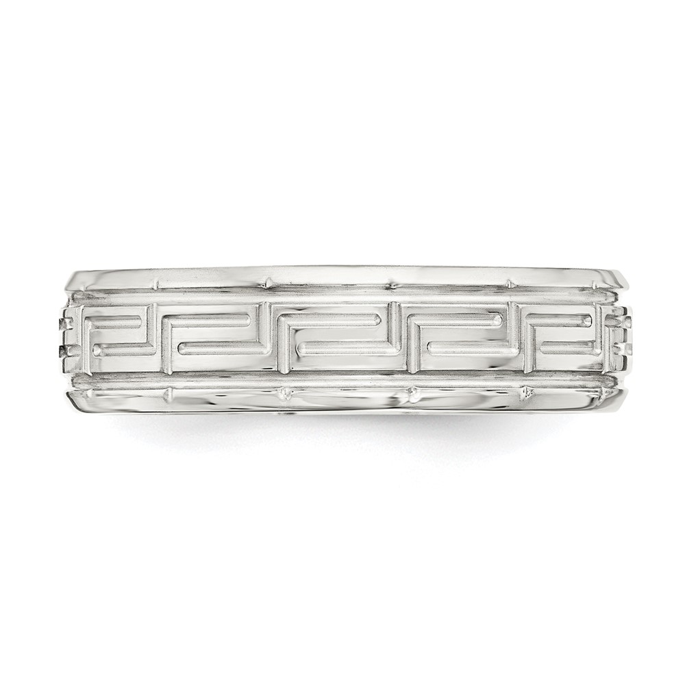 Sterling Silver 6mm Polished Flat Greek Key Design Beveled Edge Fancy Band Size 7 (QWB110-7)