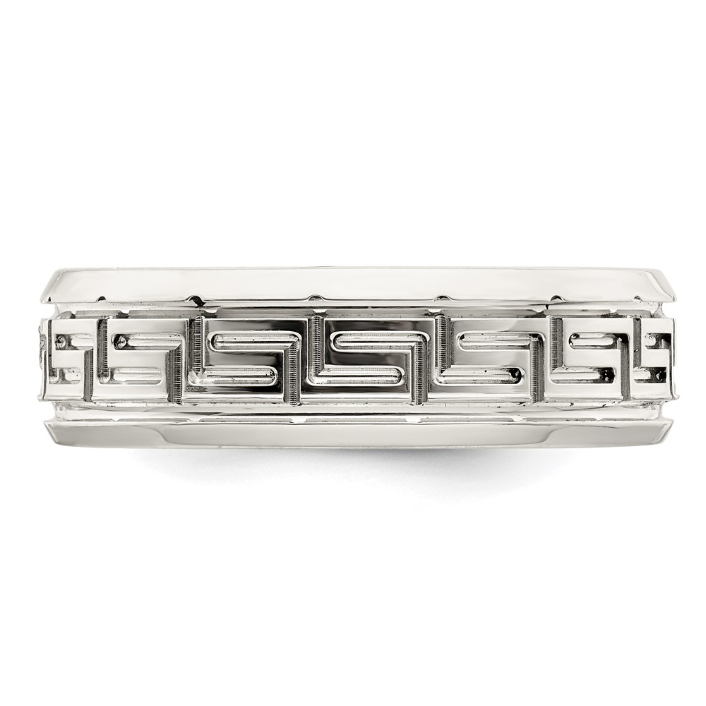 Sterling Silver 6mm Polished Flat Greek Key Design Beveled Edge Fancy Band Size 7 (QWB110-7)