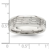 Sterling Silver 6mm Polished Flat Greek Key Design Beveled Edge Fancy Band view 5