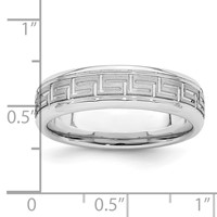 Sterling Silver Rhodium-plated Grooved 6mm Brushed Greek Key Band view 5