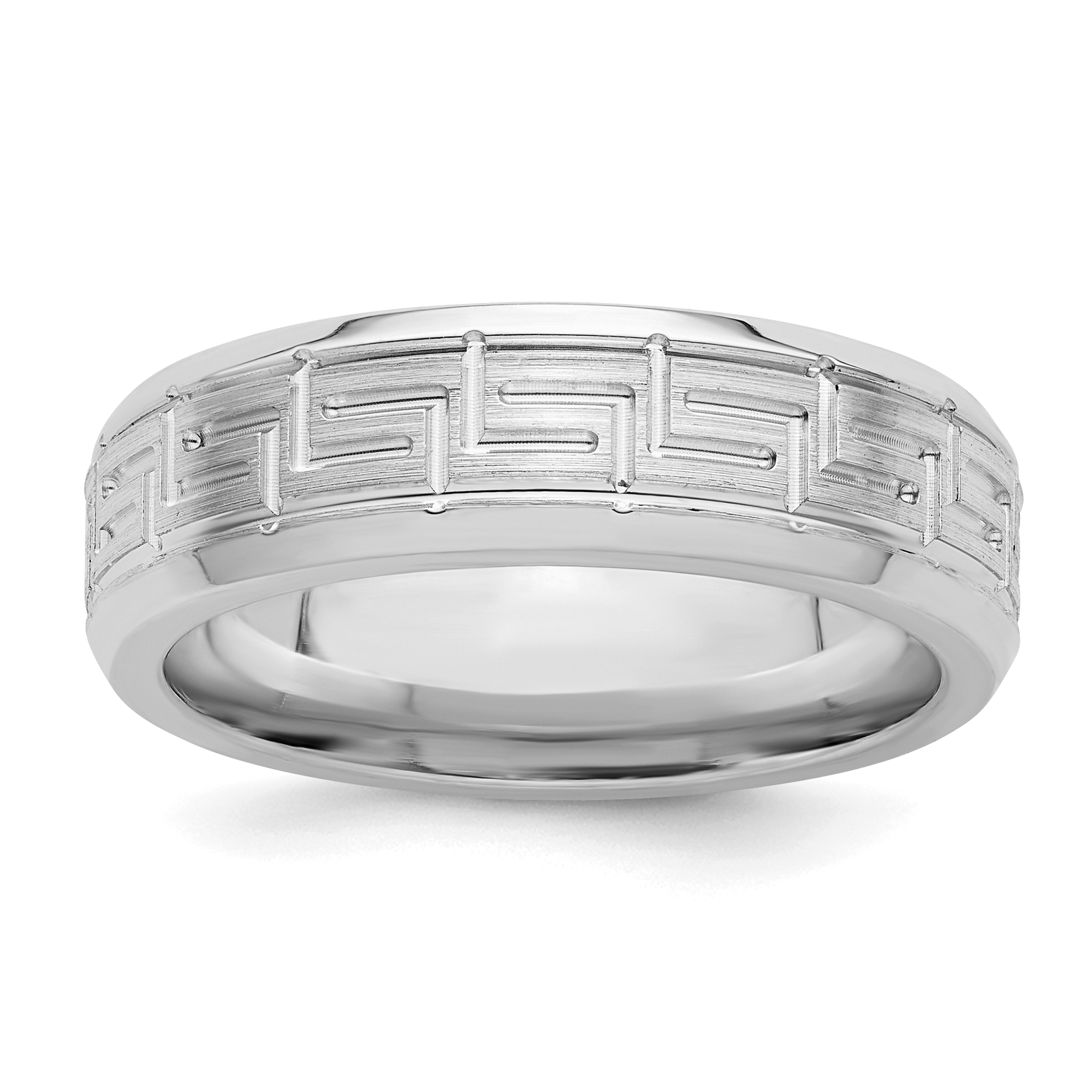 Sterling Silver Rhodium-plated 6mm Brushed Fancy Band Size 11.5 (QWB110BRH-11.5)