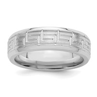 Sterling Silver Rhodium-plated Grooved 6mm Brushed Greek Key Band view 1