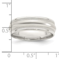 Sterling Silver 7mm Polished Domed Double Milgrain Fancy Band view 5