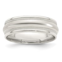 Sterling Silver 7mm Polished Domed Double Milgrain Fancy Band view 1