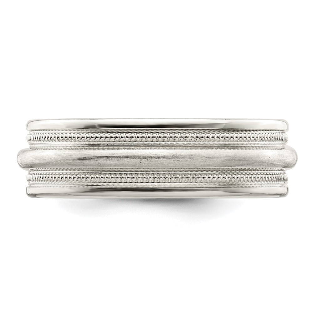 Sterling Silver 7mm Brushed Domed Double Milgrain Fancy Band Size 9 (QWB111B-9)