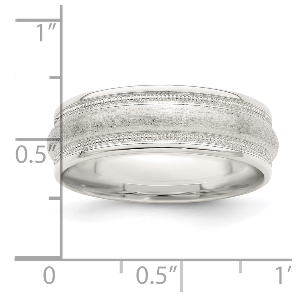 Sterling Silver 7mm Brushed Domed Double Milgrain Fancy Band Size 9 (QWB111B-9)