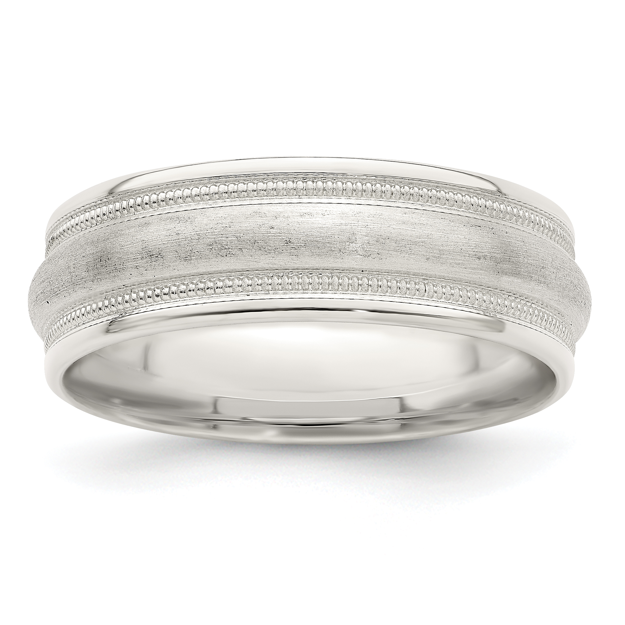 Sterling Silver 7mm Brushed Domed Double Milgrain Fancy Band Size 9 (QWB111B-9)