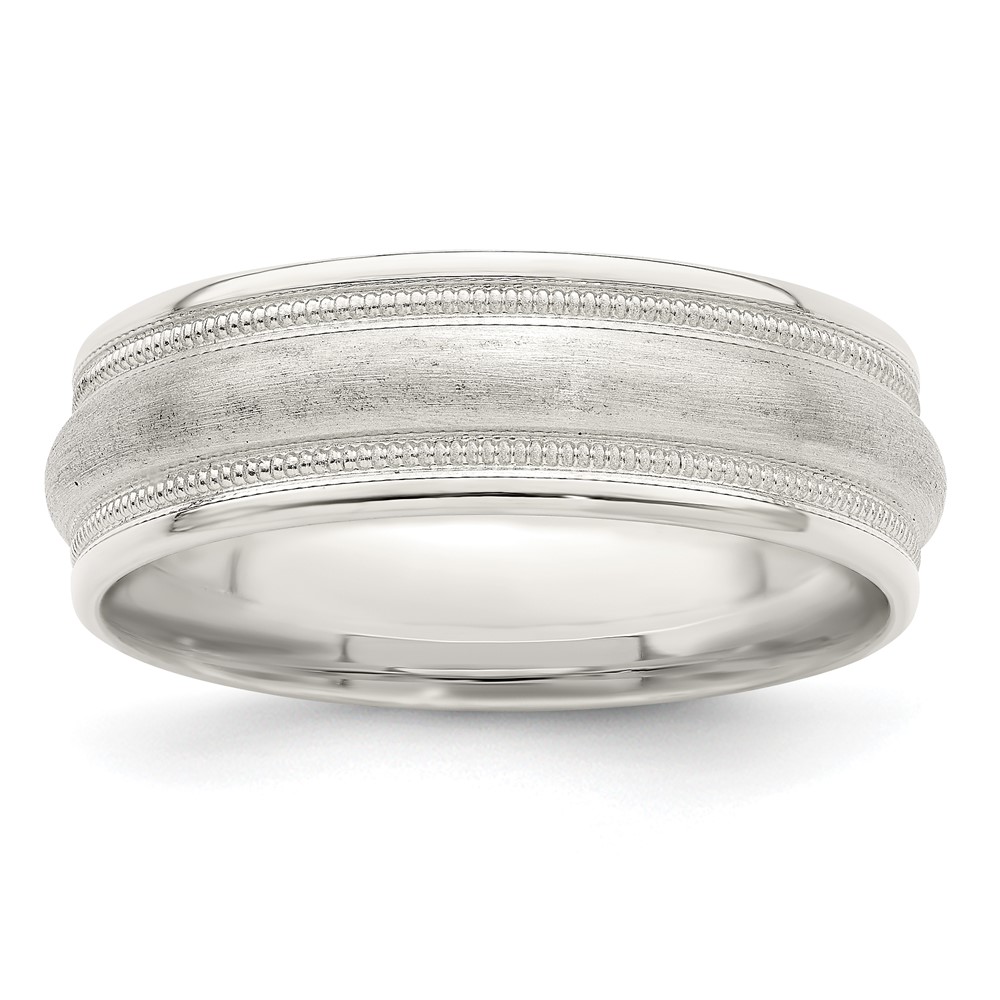 Sterling Silver 7mm Brushed Domed Double Milgrain Fancy Band Size 9 (QWB111B-9)