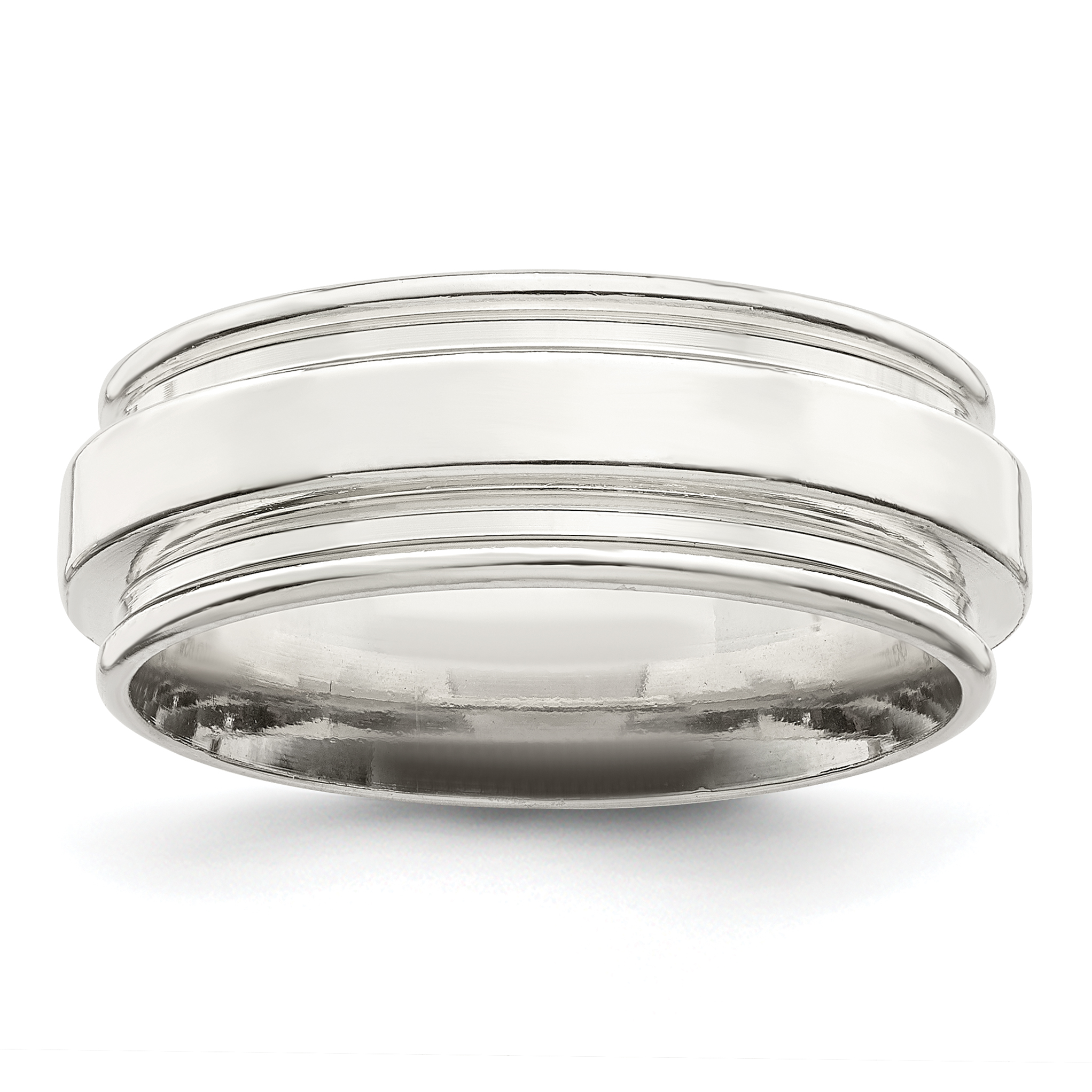 Sterling Silver 7mm Polished Flat Grooved Edge Fancy Band Size 9.5 (QWB112-9.5)