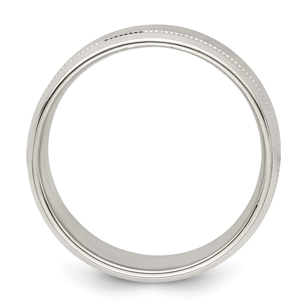 Sterling Silver 6mm Polished Flat Milgrain Beveled Edge Fancy Band Size 10 (QWB113-10)