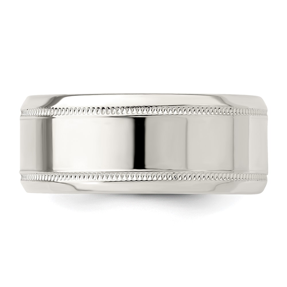 Sterling Silver 6mm Polished Flat Milgrain Beveled Edge Fancy Band Size 10 (QWB113-10)