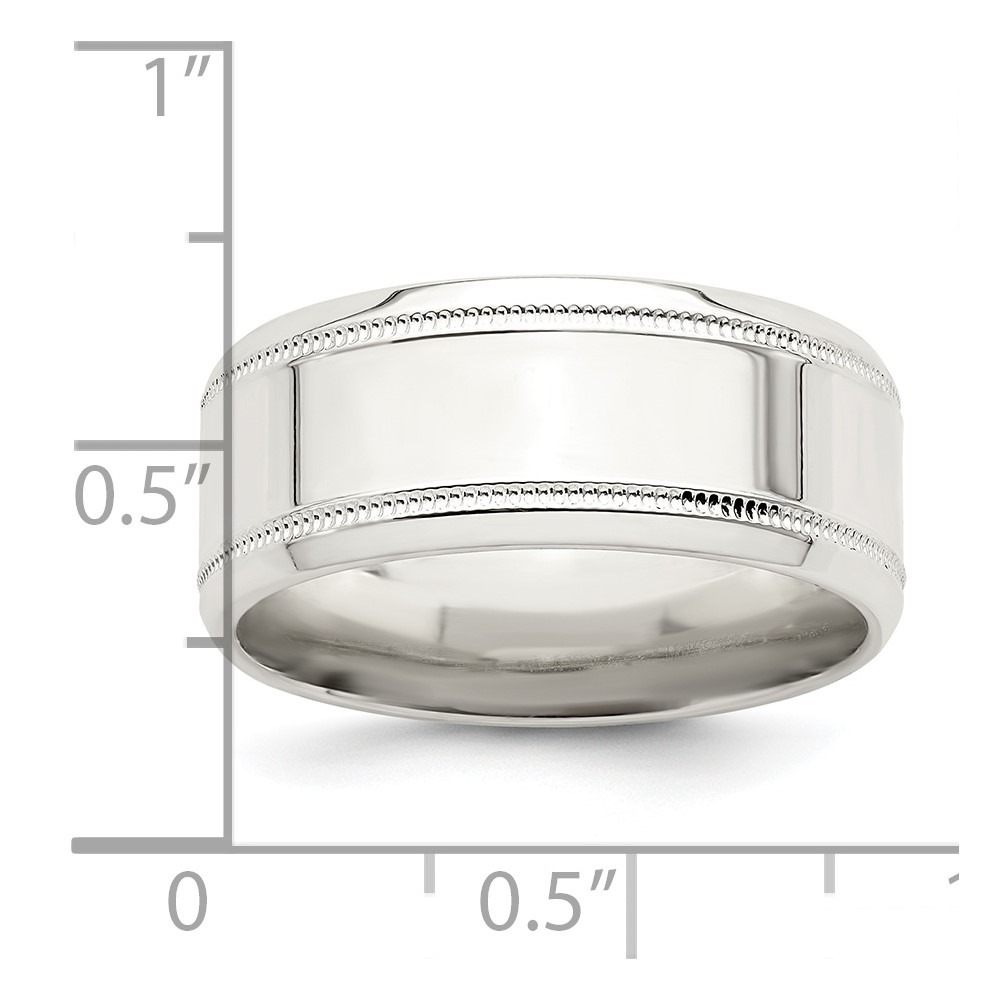 Sterling Silver 6mm Polished Flat Milgrain Beveled Edge Fancy Band Size 10 (QWB113-10)