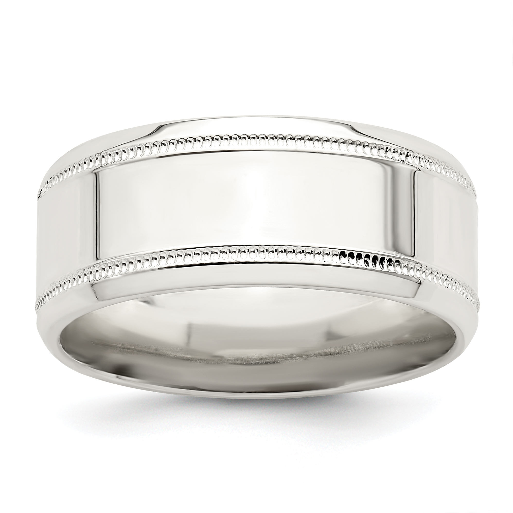 Sterling Silver 6mm Polished Flat Milgrain Beveled Edge Fancy Band Size 10 (QWB113-10)