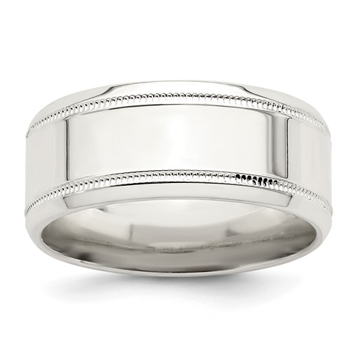 Sterling Silver 6mm Polished Flat Milgrain Beveled Edge Fancy Band Size 12.5